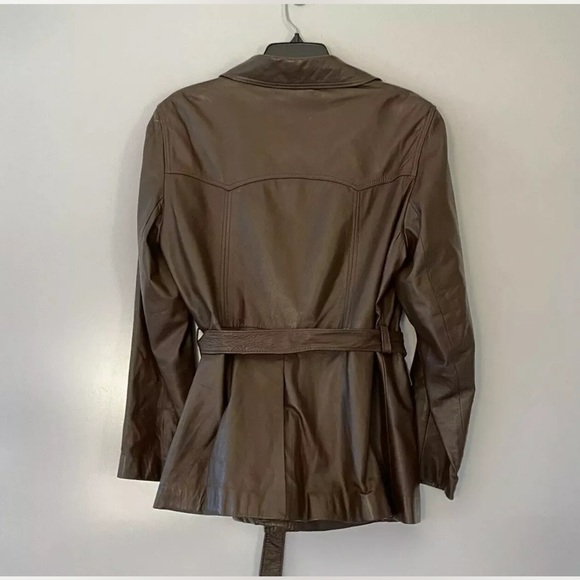 Vintage D’OR Leather Jacket Button Front Belted Trench Style Size 44 (US… - Picture 4 of 6